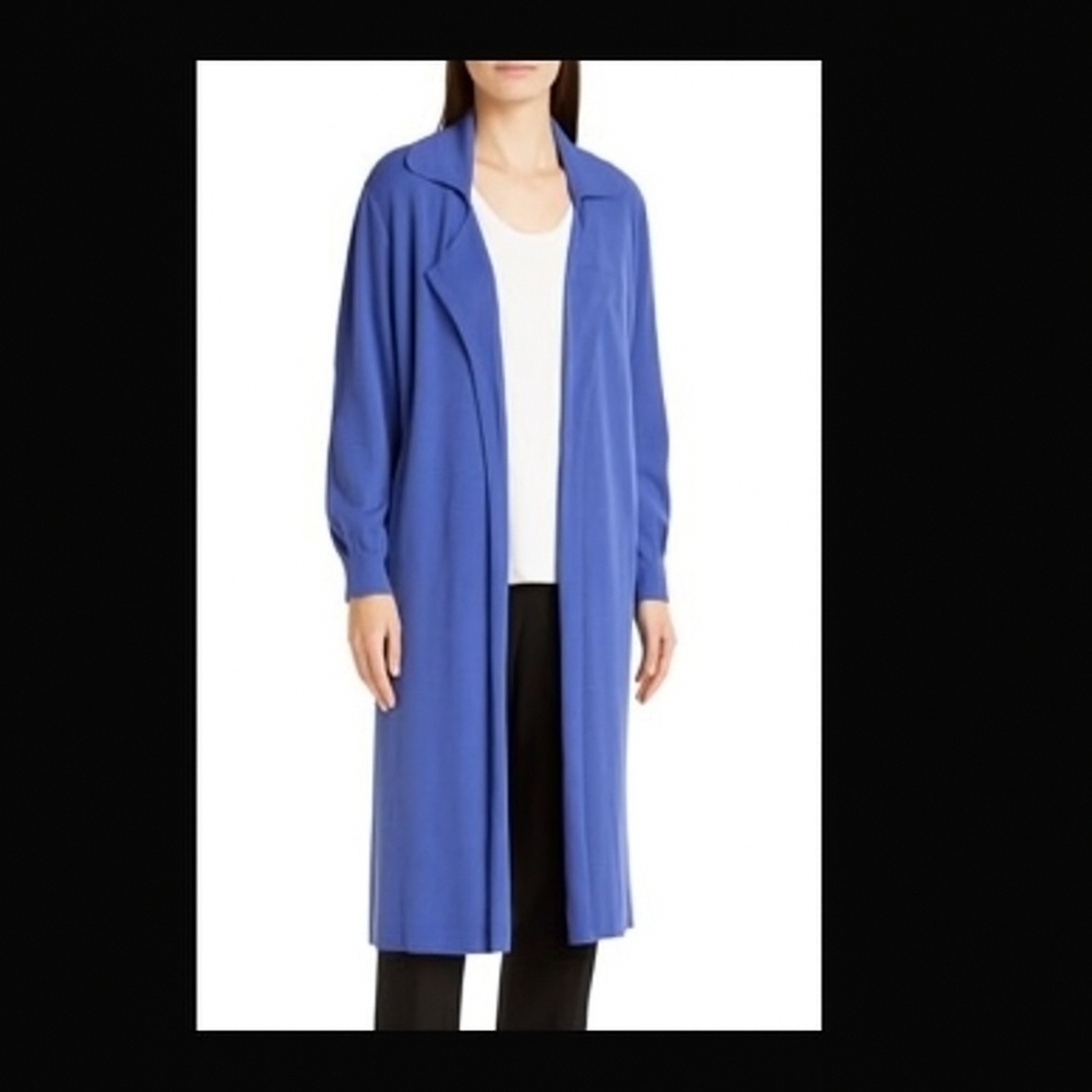 MISOOK Textured Relaxed Ribbed Recycled Knit Duster Cardigan In Blue Size Small - Picture 2 of 15